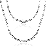 Gemsme 18K White/Yellow Gold Plated Cubic Zirconia Classic Tennis Necklace for Women, White Gold Plated, Brass
