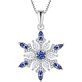 YL Snowflakes Necklace Sterling Silver Winter Pendant Birthstone Christmas Jewelry for Women