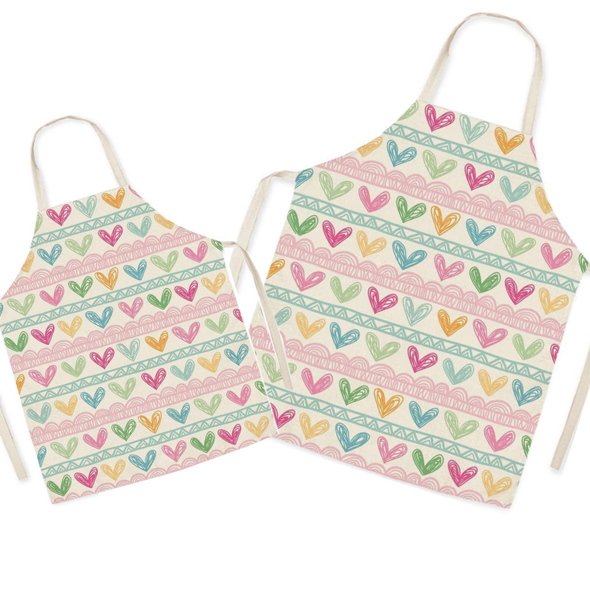 Eyand Love Matching Parent and Child Apron for Cooking Painting Gardening - Lovely Pattern Linen Parent and Kid Apron for Family Time, Mom Dad Daughter Son Kitchen Apron