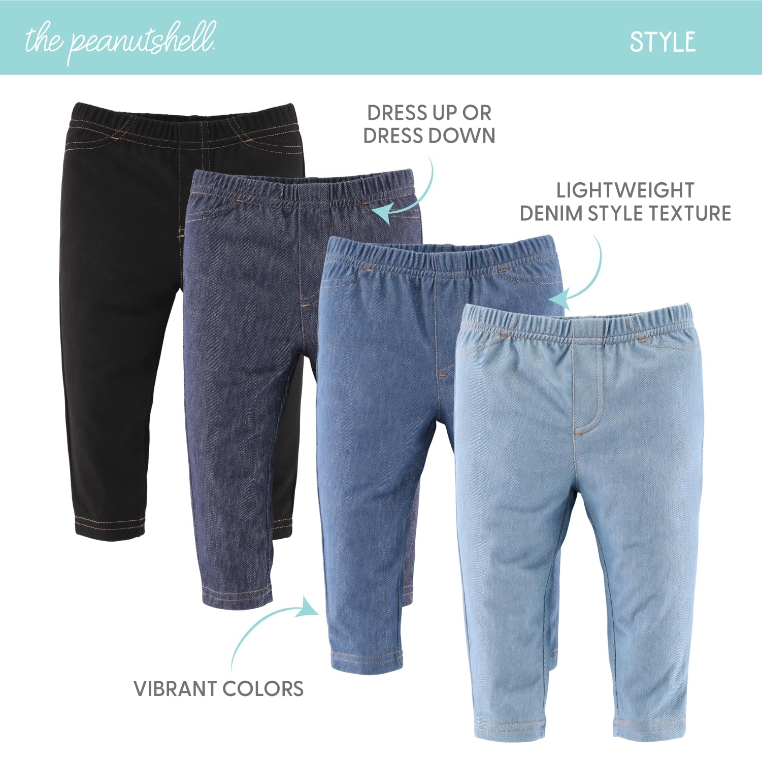 The Peanutshell Baby Boys or Girls Jeggings Set - Soft Stretchy Pants Boy & Girl Leggings, Infant and Toddler Clothes - Denim