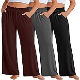 Evervibe 3 Pack Women Plus Size Wide Leg Pants Loose Fit Palazzo Lounge Yoga Sweatpants High Waist Casual Pajamas Pants