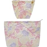getgto 2 Pcs Makeup Bags, Large Cosmetic Bag Travel Toiletry Bag Organizer for Women, Embroidery Craft, Floral Makeup Bag Small Cosmetic Pouch Purse with Zipper Gifts for Girls Teen