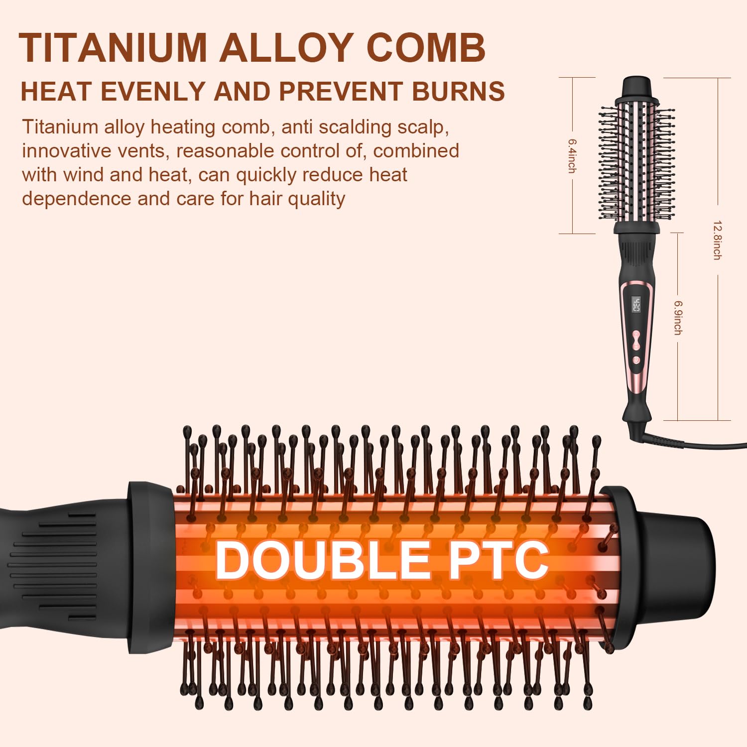 1.5 Inch Curling Iron Brush Volumizing Heated Round Brush (Ceramic Tourmaline, Ionic, Rose Gold, Multifunctional Styler Curling Wand)