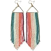 INK+ALLOY Beaded Earrings for Women Dangling, Emilie Seed Bead Long Fringe Statement Boho Earrings, Hypoallergenic Handmade Jewelry for the Modern Bohemian, 4.5-Inch