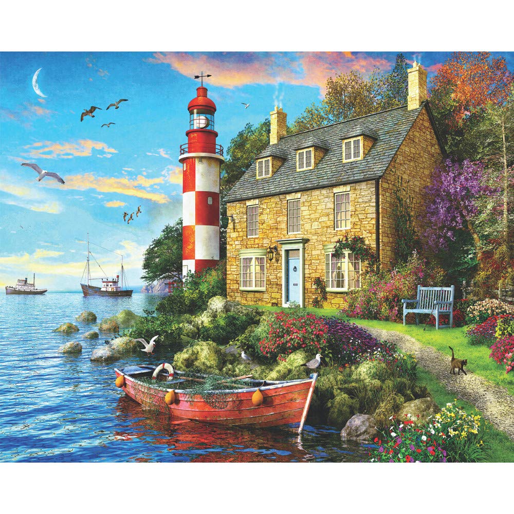 Springbok's 1000 Piece Jigsaw Puzzle The Cottage Lighthouse - Unique Cut Pieces