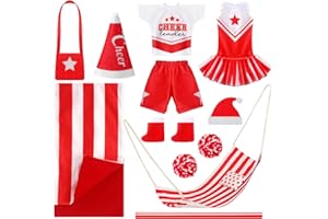 KACCTYEN 11 Pcs Christmas Elf Accessories Include Cheerleader Elf Doll Sleeping Bag Hammock Apron Chef Hat Dress Scarf Top Shorts Horn Pompoms Bag Snowmen Elf Clothes (Cheerleader Style)