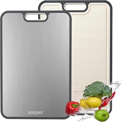 Tabla de cortar de titanio de doble cara para cocina, titanio puro y paja de trigo, tabla de cortar de metal PP, antideslizante, duradera y fácil de limpiar (grande)