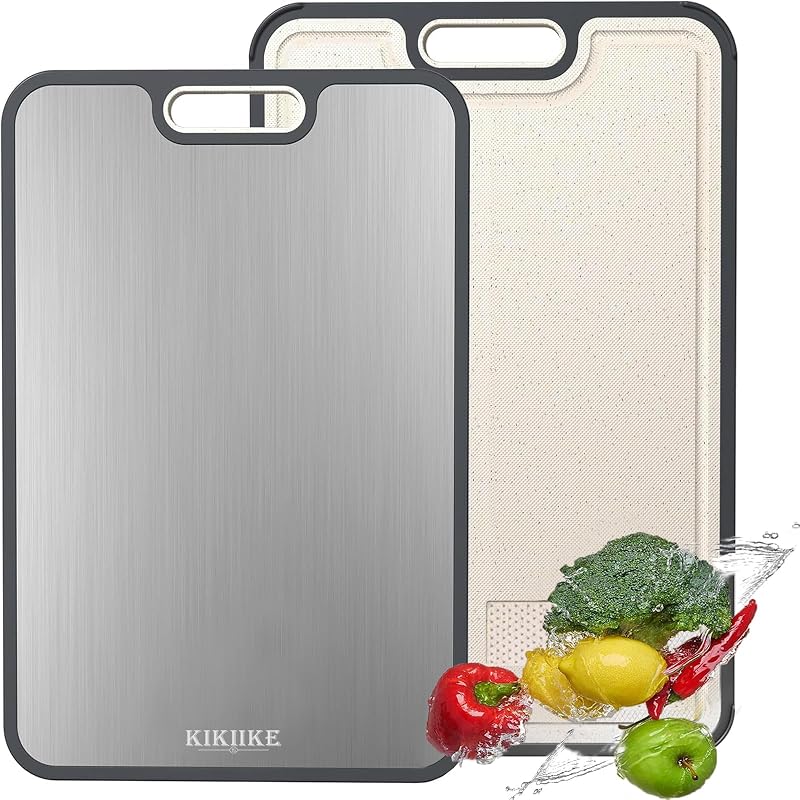 Tabla de cortar de titanio de doble cara para cocina, titanio puro y paja de trigo, tabla de cortar de metal PP, antideslizante, duradera y fácil de limpiar (grande) — foto 1 de 6