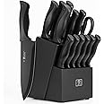 HUNTER.DUAL Knife Set, Dishwasher Safe Kitchen Knife Set with Block, 15 Pcs Black Kitchen Knife Sets with Block Self Sharpeni