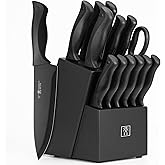 HUNTER.DUAL Knife Set, Dishwasher Safe Kitchen Knife Set with Block, 15 Pcs Black Kitchen Knife Sets with Block Self Sharpeni