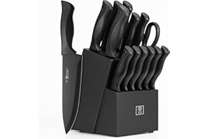 HUNTER.DUAL Knife Set, Dishwasher Safe Kitchen Knife Set with Block, 15 Pcs Black Kitchen Knife Sets with Block Self Sharpeni