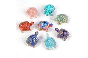 RJINGSHI 8PCS Crystal Turtle Figurine Set for Teens- Handmade Sea Turtle Resin Decor for Home, Office & Fish Tank, Healing Crystal Animal Statues for Desk, Shelf or Meditation Space Gift