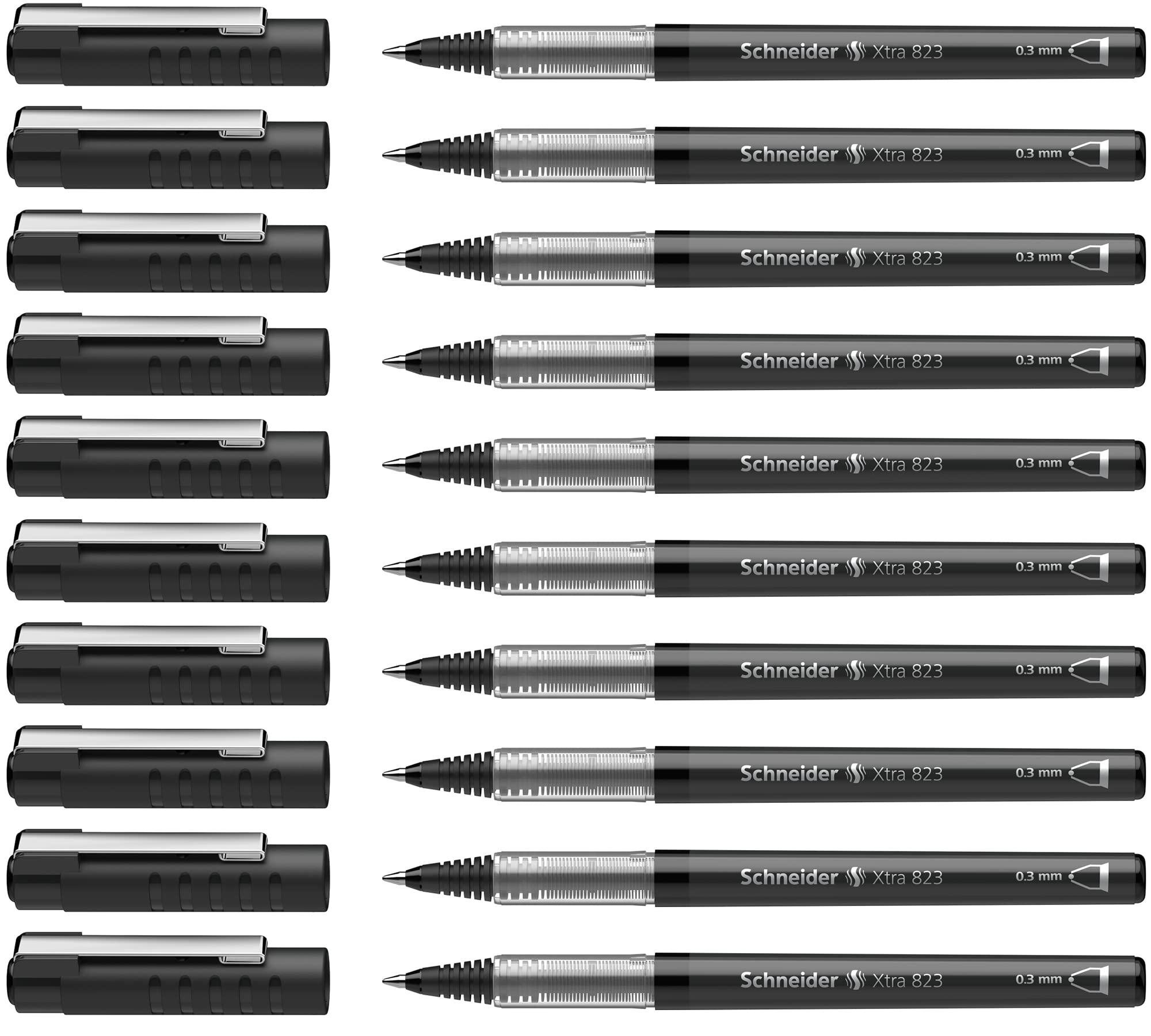 Schneider XTRA 823 Ink Roller Pen with Stainless Steel Conical Tip 0.3 mm Black Pack of 10