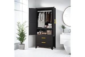 GAIOUS 71" Metal Armoire Wardrobe Closet, Metal Wardrobe Cabinet with Hanging Rod (Black)