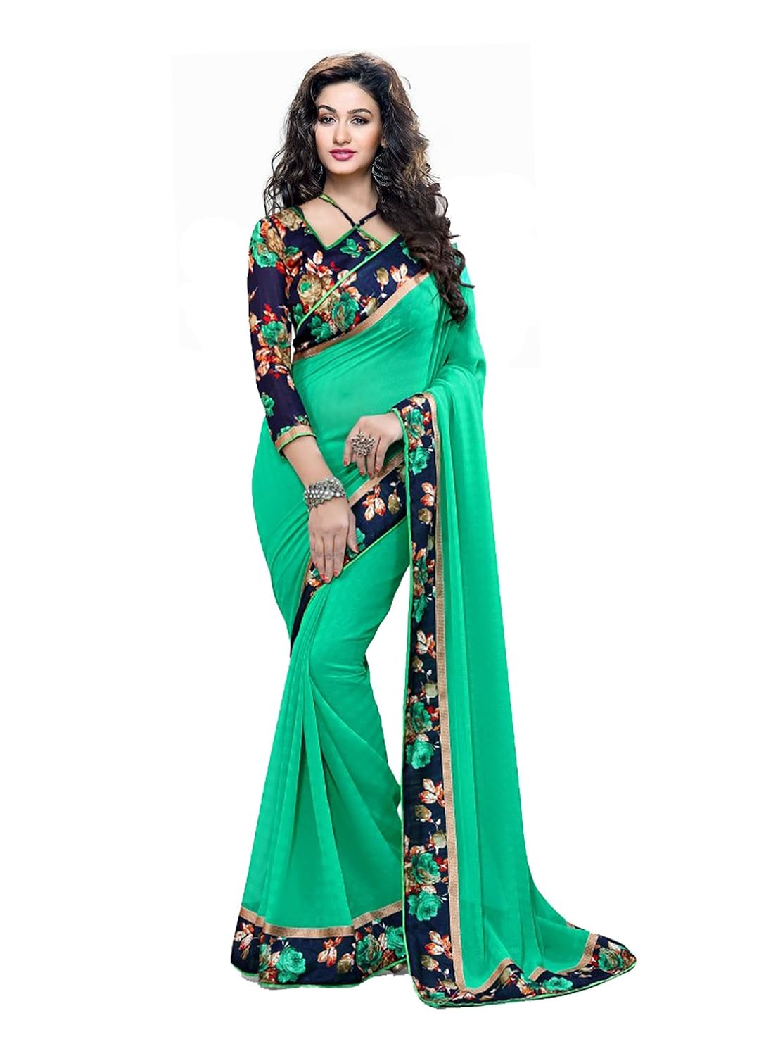 rjb georgette saree with blouse piece