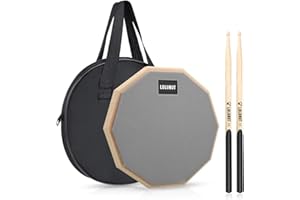 LOLUNUT 12 Inch Silent Drum Pad, Dumb Drum Beginner Rubber Practice Pad, with 5A Drum Sticks &Storage bag (Gray)