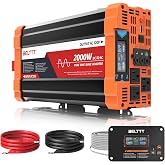 BELTTT 2000W Pure Sine Wave Inverter 12V DC to 120V AC, 4000W Surge | LCD Display, Dual AC and 20A Outlets, 23ft Remote, Hardwire Port, USB, Power Inverter for Solar, RV Truck, 93% Max Efficiency