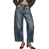 YEXPINE Women's Heart Barrel Jeans Wide Leg Tapered Jeans Baggy Valentine's Day Demin Pants with Pockets