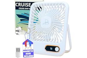 NORDMOOSE Cruise Fan Cabin Approved Carnival & Royal Carribbean Essentials With Magnetic Hook - Rechargeable Long Battery Life, USB-A & USB-C - Small Desk Fan - Folding & Portable, Plug-In And Battery Powered