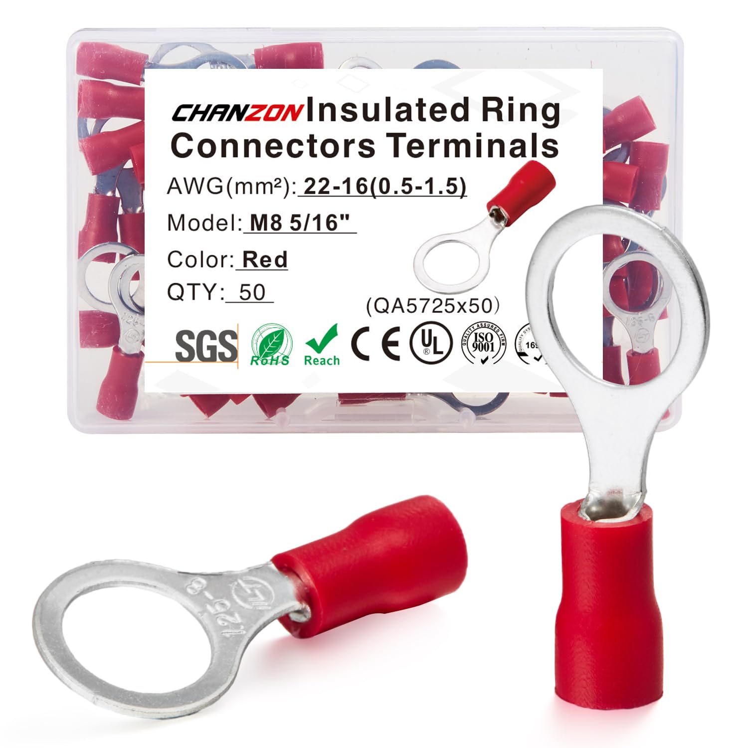 Chanzon 50pcs Ring Terminals - M8 5/16" inch