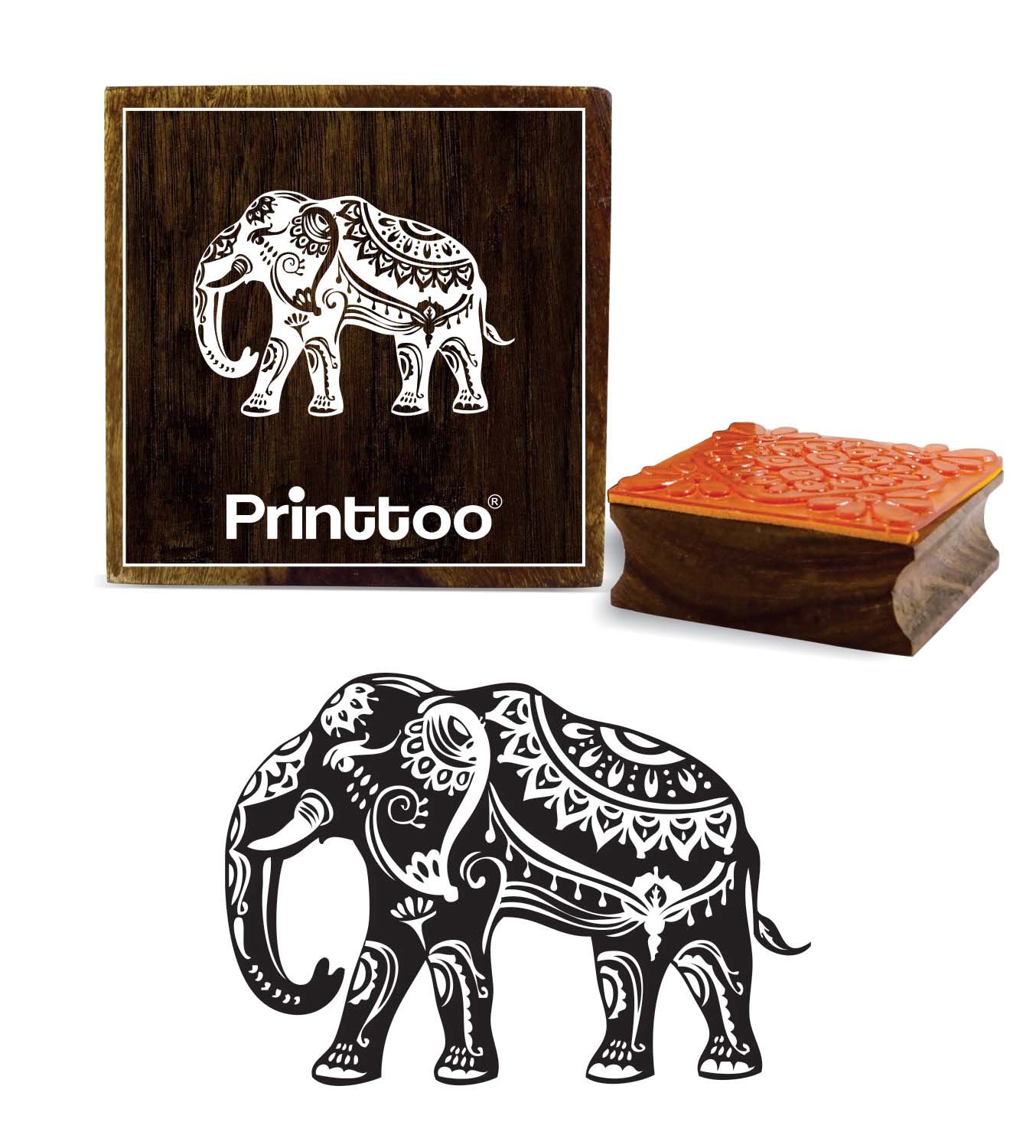 Printtoo Elephant Pattern Wooden Square Rubber Stamp Scrap-Booking Craft Stamps-2 x 2 Inches