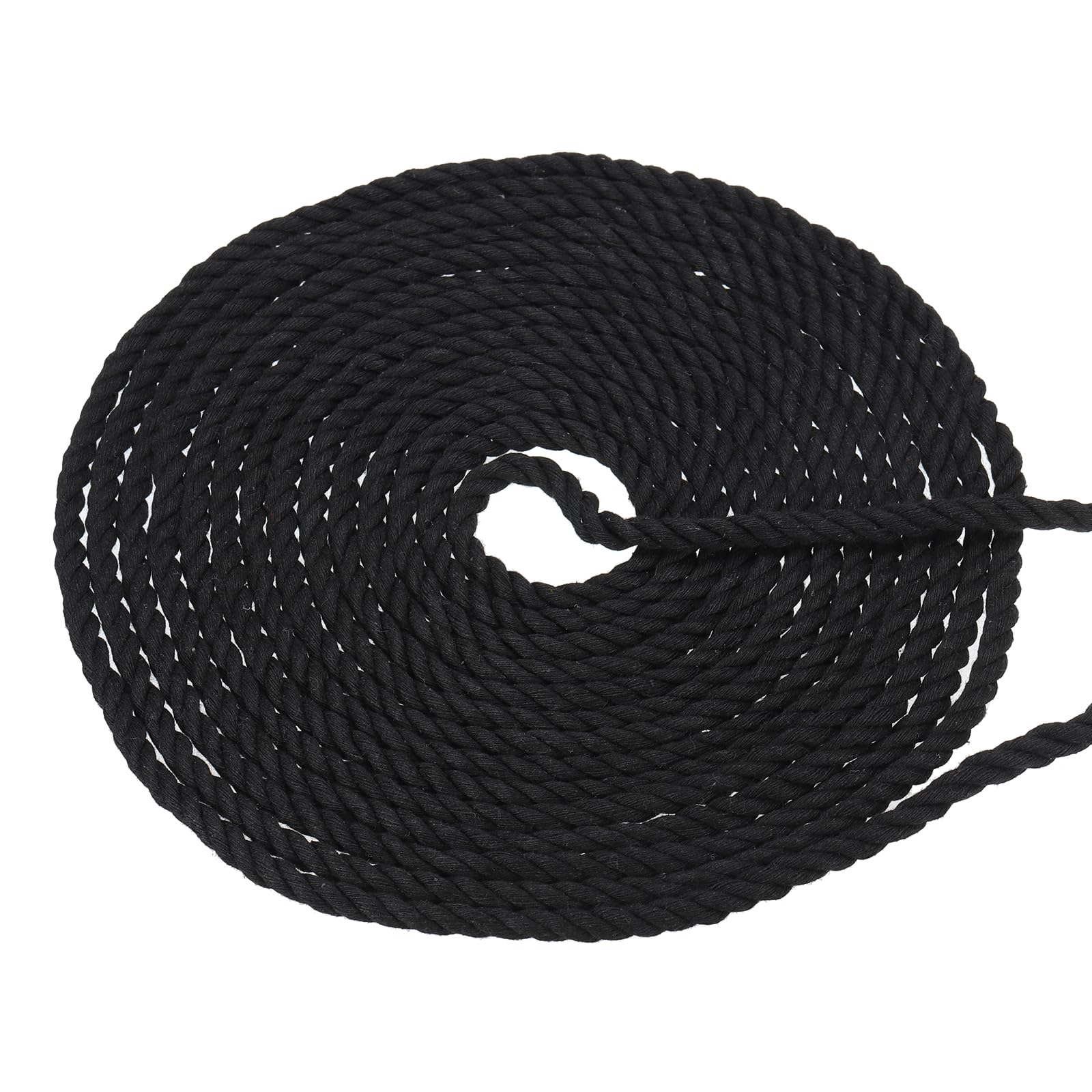 PATIKIL 1/4 Inch x 25ft Natural Twisted Cotton Rope, 3 Strand Strong Thick Tug of War Rope for Railings Crafts Home Decor, Black