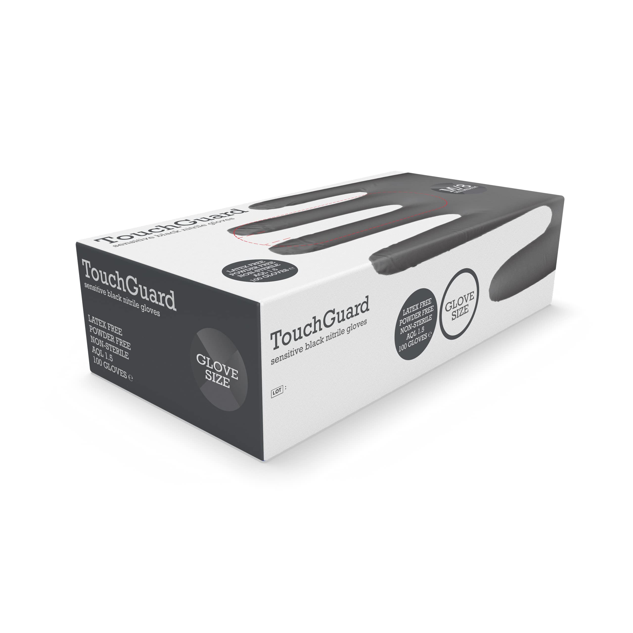 Touchguard Disposable Black Sensitive Gloves - Latex and Powder Free - Multi-Purpose - Food Grade Gloves - Box of 100 - Size L