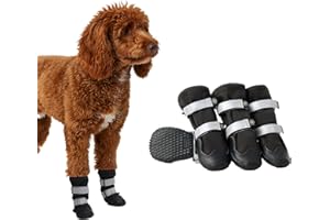 Spark Paws Dog Shoes, Waterproof Dog Boots for Medium to Large Dogs, Non Slip, Breathable Dog Booties and Paw Protectors - 4PCS Doggie Hiking Boots with Reflective Straps - Black, Size 3