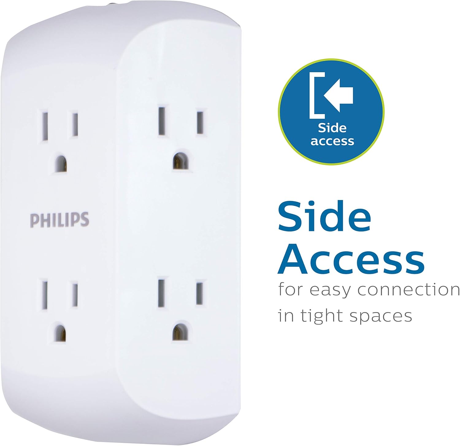 Philips 6 Outlet Charger, Resettable Circuit Breaker, 3-Prong Grounded Adapter, Side Access, Wall Tap, White, SPS1460WA/37, 1 Pack: Computers & Accessories