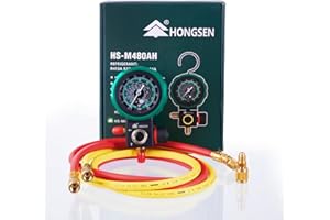 HONGSEN Hong Sen HVAC Gauges HS-M480AH Gauge, AC Gauge Set,Manifold Gauge Set for R410A,R134A,R22, Refrigerant Gauges