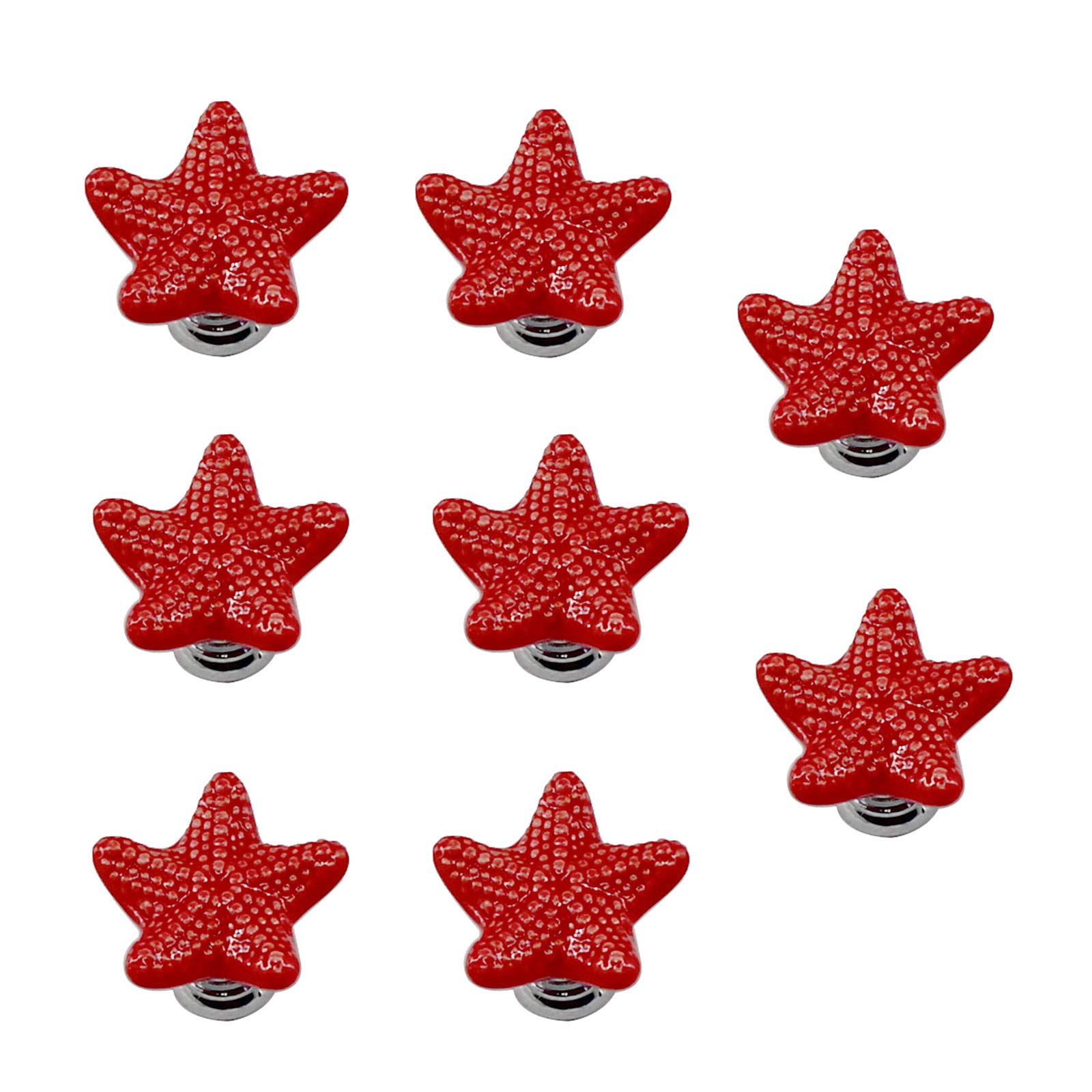 Annakideya Pack of 8 Starfish Shaped Red Ceramic Drawer knobs with zinc Alloy Base Cabinet pulls Dresser Wardrobe Handles