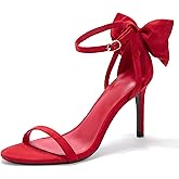 Coutgo Womens Ankle Strap High Heels Open Toe Stiletto Bow Tie Knot Heeled Sandals Fashion Wedding Dress Pump Shoes