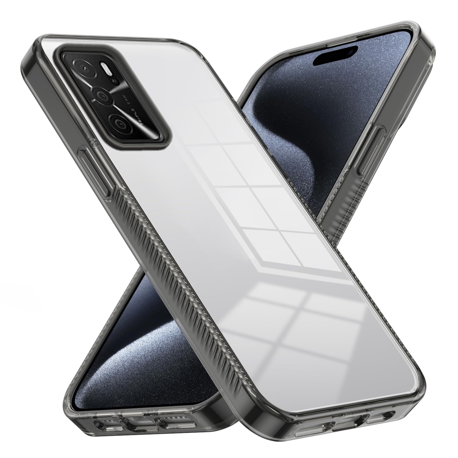XINYEXIN Transparent Case for Oppo A16 / Oppo A16s / Oppo A54s, Crystal Clear Anti-yellowing Military Shockproof Anti-scratch Sturdy Back Cover Bumper HardCase - Black