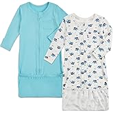 Aablexema Baby Nightgowns Rayon of Bamboo, 2Pcs Newborn Sleeper Gown with 2-way Zipper, Flip Mittens & Foot Cover