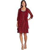 2PC Flyaway Jacket Over Lace Shift Dress with Beaded Neckline