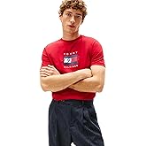 Tommy Hilfiger Mens Short Sleeve Cotton Graphic T-Shirts with Printed Linear Flag Logo Designs