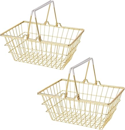 2er Set Mini Deko Supermarkt Einkaufskorb aus Metall, Aufbewahrung