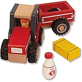 WoodenEdu Wooden Tractor Toys for Toddlers 1-3, Baby Vehicle Toys Hand Push Car Toys for 1 2 3 Year Old Boys Girls (Red)
