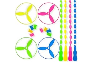 Sepco 40 Pcs Large Flying Helicopter Toy Flying Disc Plastic Propeller Spinner Bamboo Dragonfly Flyer Saucers with Launchers Kids Party Favors Gifts
