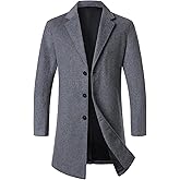 FANARCHER Men’s Wool Blend Pea Coat Casual Long Jacket Single Breasted Overcoat Notched Collar Winter Trench Coat