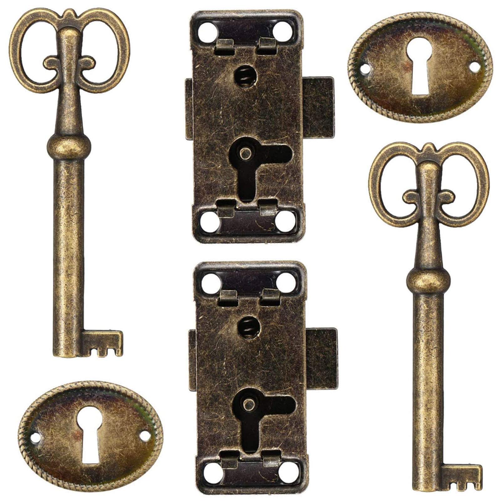 QIUUE 2pcs Vintage Cabinet Door Lock with Key for Jewelry Cabinet