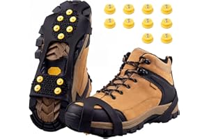 10-Point Ice Cleats for Snow and Ice Traction, Heavy Duty Anti-Slip Shoe Spike Covers for Hiking Boots and Winter Shoes, Adju