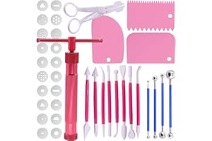 Swpeet 36Pcs Rose Red Clay Extruder Gun Fondant Sugar Paste Extruder Clay Cake Sculpture Gun, Ball Stylus Dotting Tool with P