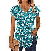MLXSJ Women 2025 Summer Tops Short Sleeve T Shirts Casual V Neck Blouses Cute Loose Fit Tunic