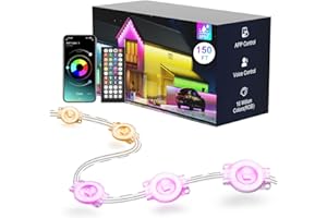 Fussion Permanent Outdoor Lights for House, 150ft RGB Halloween House Lights Outdoor with APP Remote Control, IP67 Waterproof Smart Eternity Eaves Lighting for Christmas, Holiday, Party, Daily