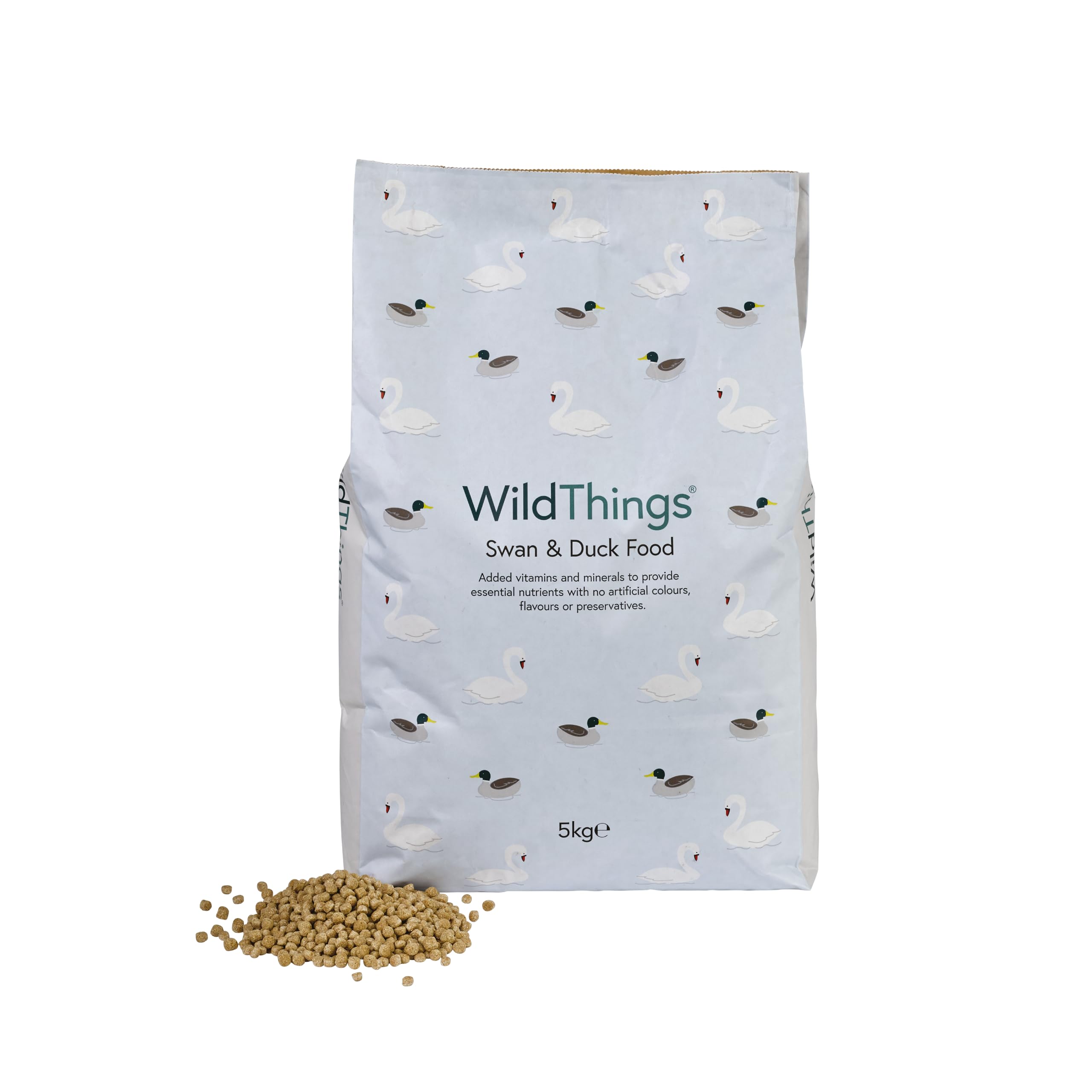 WildThings Floating Swan & Duck Food - With Added Vitamins & Minerals, Tasty & Nutritious Dry Nuggets (5kg) — image 1