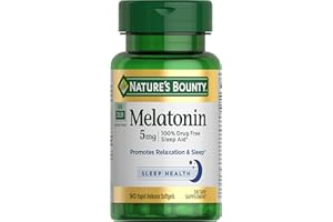 Nature's Bounty Melatonin, 100% Drug Free Sleep Aid, Dietary Supplement, Promotes Relaxation and Sleep Health, 5mg, 90 Softgels (Pack of 1)