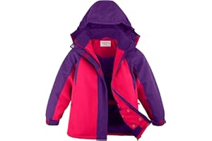 YINGJIELIDE Girl's Waterproof Ski Jacket,Kids Outdoor Snowboarding windproof Jacket,Fleece Lined Hooded,Warm Winter Snow Coat