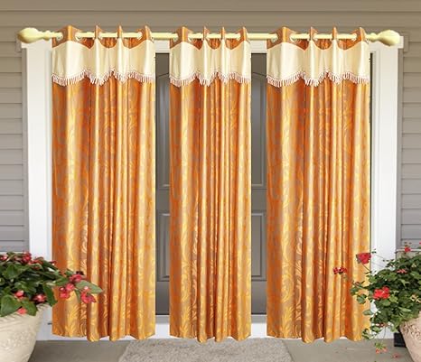 Buy Orange Flower Window Curtains Set Of 3 Pc Online At Low Prices