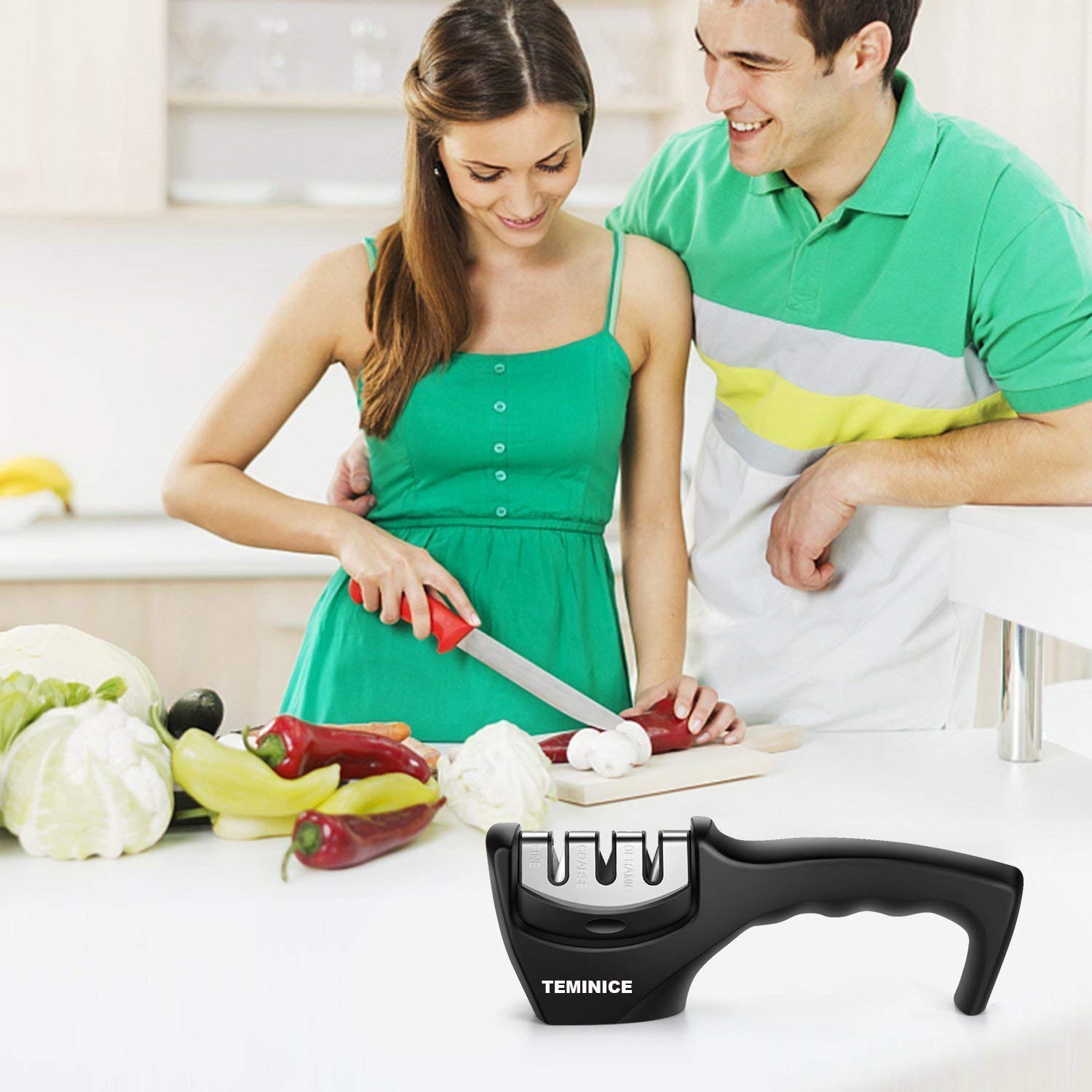 Kitchen Knife Sharpener - 3-Stage Knife Sharpening Tool Helps Repair, Restore and Polish Blades, 3 Sharpening Process, Non-Slip and Ergonomic Design with a Stylish Black/Chrome Finish